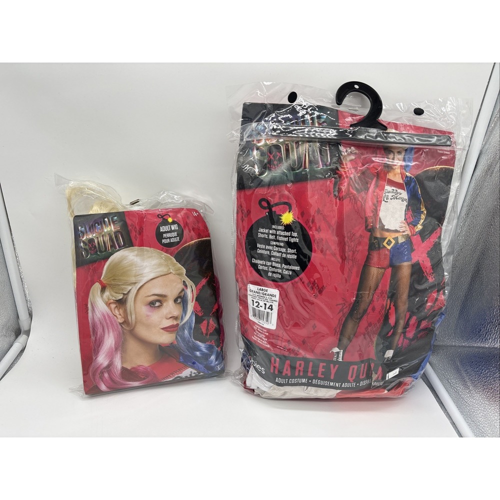 Harley Quinn‎ Suicide Squad Women's Halloween Costume Size Large With Wig